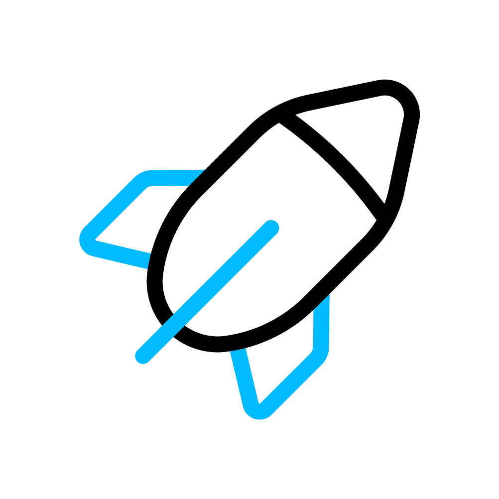 Ícone Loggi de foguete desenhado em azul e preto.