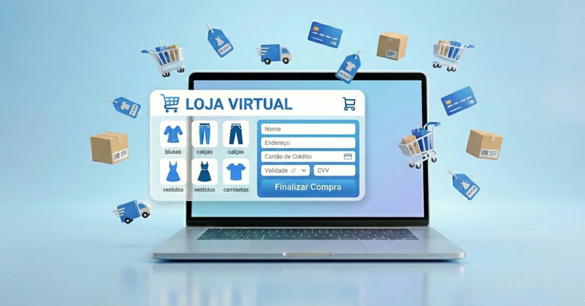 Notebook exibindo tela de loja virtual representando como vender pela internet