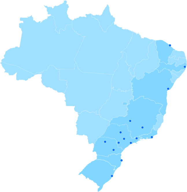 Mapa mostrando todas as cidades onde Loggi Fácil está disponível